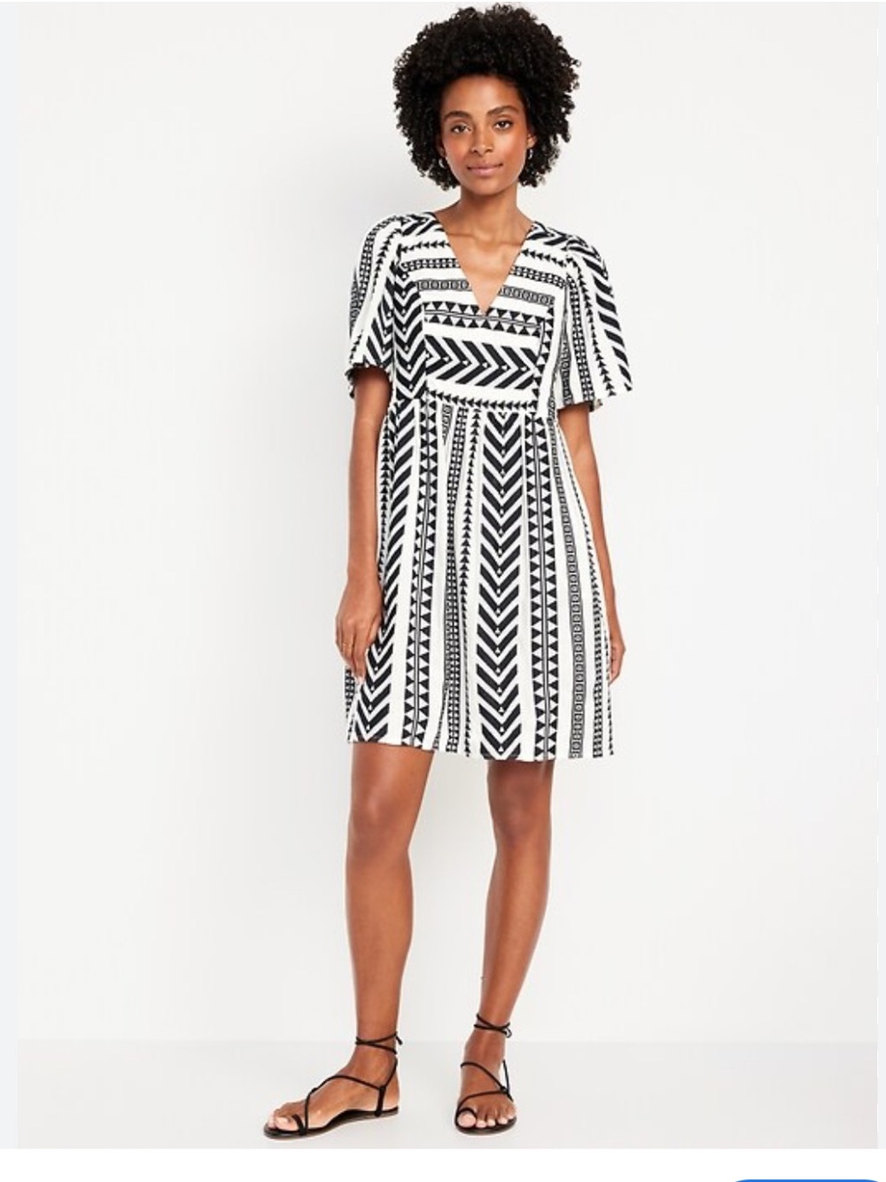 Old Navy Jacquard Mini Swing Black and White Geo Print Midi Dress, Small Tall